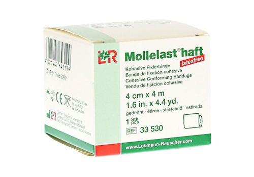 MOLLELAST haft Binden latexfrei 4 cmx4 m weiß – PZN 09886092 (PZN 09886092)