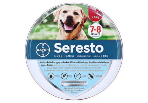 SERESTO 4,50g + 2,03g Halsband für Hunde ab 8kg – PZN 09315490 (PZN 09315490)