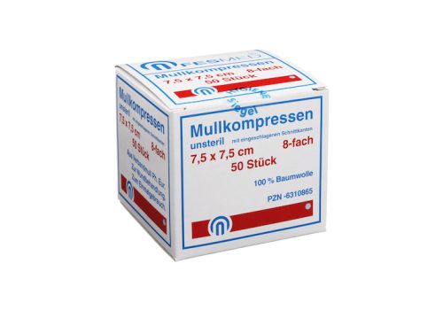 MULLKOMPRESSEN ES 7,5x7,5 cm unsteril 8fach – PZN 06310865 (PZN 06310865)