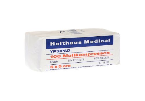 MULLKOMPRESSEN Ypsipad 5x5 cm unsteril 8fach – PZN 03262829 (PZN 03262829)